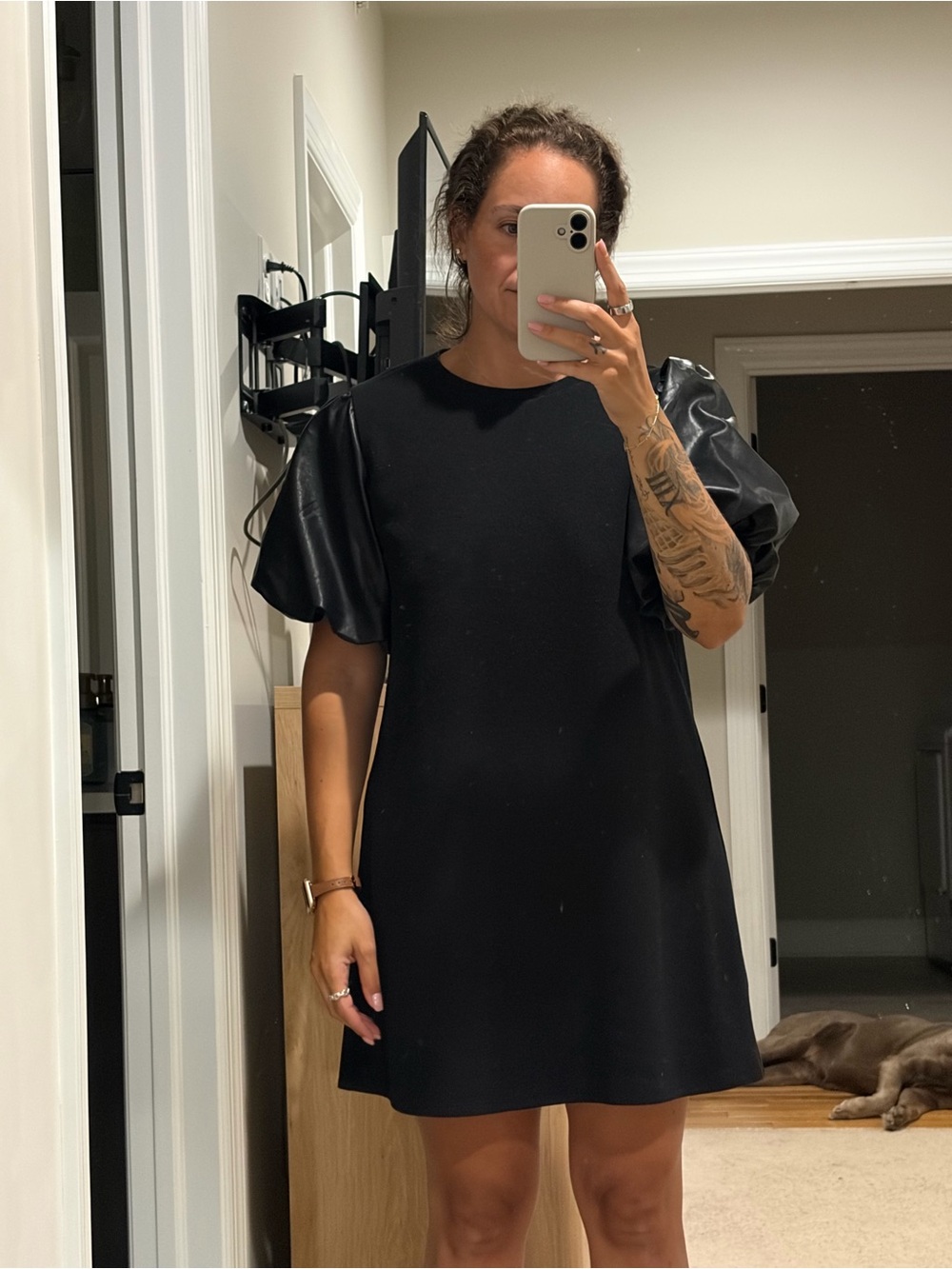 Black Puff-Sleeve Mini Dress